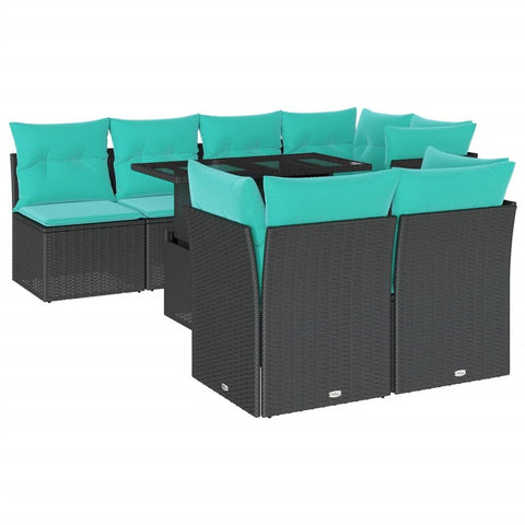 vidaXL 8 Piece Garden Sofa Set with Cushions Black Poly Rattan