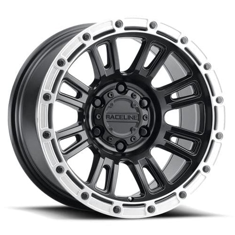 Raceline Wheels Aluminum Truck Wheels, 956BS Compass, Satin Black Finish w/Silver Ring, 18X9" 8X165.1 Bolt Pattern -12mm Offset, 8 Spoke Design, SUV Automotive Wheels, Car Accessories, Black Rims