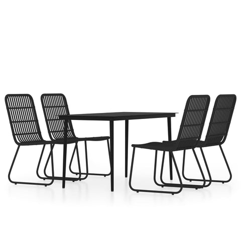 vidaXL Powder-Coated Steel/Glass/PE Rattan Dining Set in Black