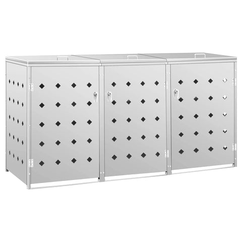 vidaXL Garbage Can Storage, Trash Can Enclosure, Garbage Can Shed, Single Wheelie Bin Storage for Outdoor Patio Yard Garden, Stainless Steel