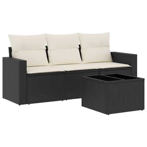 vidaXL Patio Sofa Set with Cushions 4 Piece, Sectional Sofa with Glass Table, Outdoor Conversation Set, Patio Furniture, Black Poly Rattan