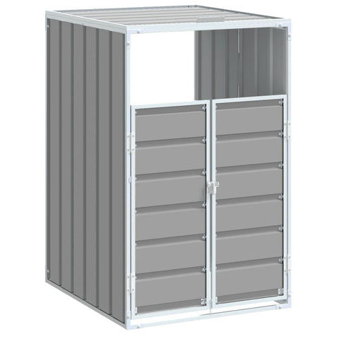 vidaXL Wheelie Bin Storage - Single Bin - Gray Steel - Outdoor Trash Bin Enclosure with Automatic Lid - 28.3"x31.9"x45.3"