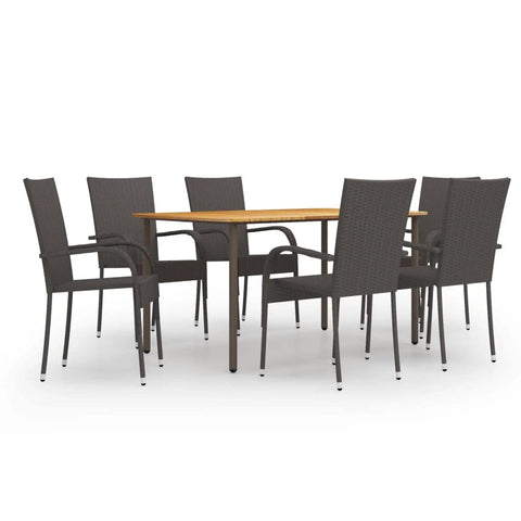 vidaXL Patio Dining Set 7 Piece, Outdoor Dining Set for Garden, Table and Chair for Balcony Dinner, Dining Table, Farmhouse Style, Poly Rattan Brown