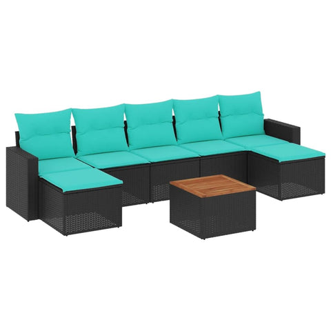 vidaXL Patio Sofa Set with Cushions 8 Piece, Outdoor Conversation Set with Storage, Patio Furniture Set, Modern Style, Black Poly Rattan