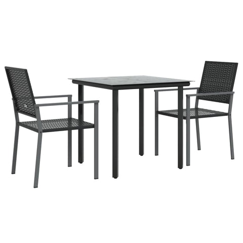 vidaXL Black 3-Piece Outdoor Dining Set with Sturdy Steel Frame - Compact Square Table with Glass Top & Comfortable Armrest Chairs - Perfect for Garden, Patio, Deck, Modern Design with Robust Poly...