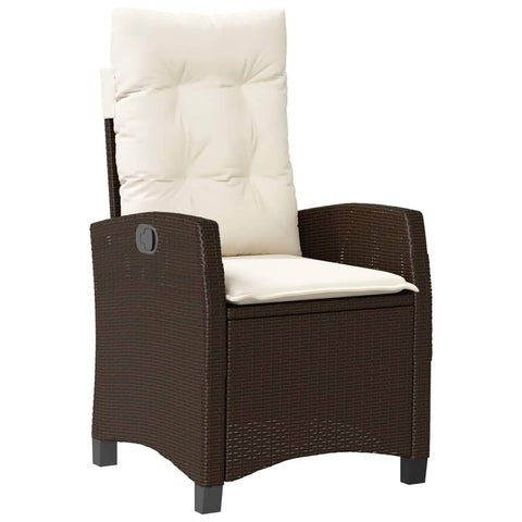 vidaXL Modern Reclining Garden Chair with Cushions Brown Poly Rattan Durable UV Resistant Adjustable Backrest Recliner Outdoor Lawn Seating Patio Cushion Deck