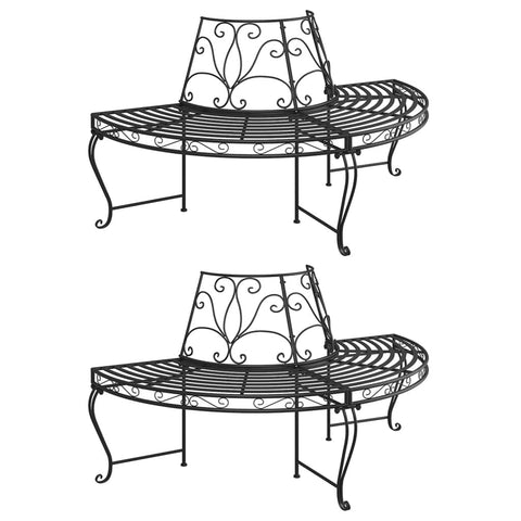 vidaXL Half Round Tree Bench - Black Steel Outdoor Seating, 63" Diameter for Gardens, Patios & Decks - Weather-Resistant Steel Design, Stylish Half Round Park Bench - Set of 2, Assembly Required