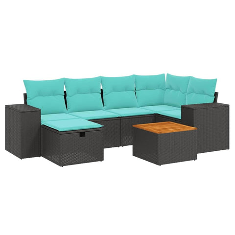 vidaXL Patio Sofa Set with Cushions 7 Piece, Outdoor Conversation Set, Sectional Sofa for Balcony Garden, Modern Style, Black Poly Rattan