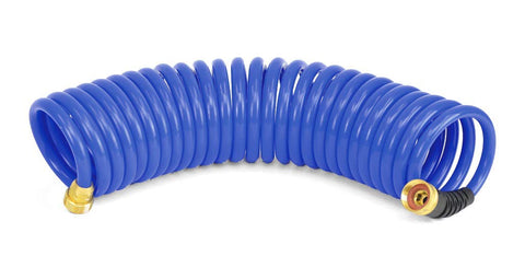 HoseCoil 3/8 inch ID Self Coiling Garden, RV, Marine Outdoor Water Hose (25' Blue)