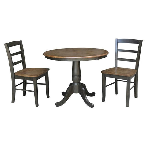 IC INTERNATIONAL CONCEPTS 36 in. Wood Dining Table with 2 Madrid Ladderback Chairs in Hickory/Washed Coal