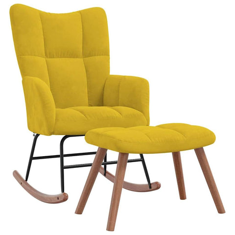 vidaXL Stylish Mustard Yellow Velvet Rocking Chair with Matching Stool Set - Comfortable Foam Padding, Steel Frame, and Wood Rocking Rails