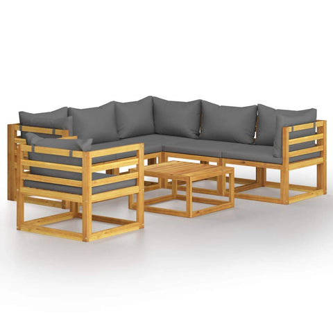 vidaXL 7-Piece Patio Lounge Set - Solid Acacia Wood - Gray Fabric for Cushions - Modular Outdoor Sofa Set with Coffee Table â€“ Weather- â€“ Comfortable Seating Solution.