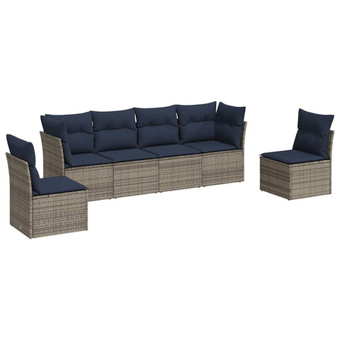 vidaXL Patio Sofa Set with Cushions 6 Piece, Outdoor Conversation Set, Patio Furniture Set for Balcony Garden, Modern Style, Gray Poly Rattan