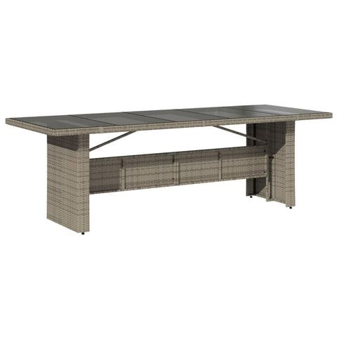 vidaXL Patio Dining Table - Gray Poly Rattan & Tempered Glass - Outdoor Garden/Lawn Furniture for Patio/Deck - 94.5"x35.4"x29.5"