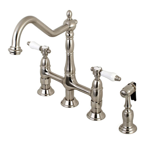 Kingston Brass KS1278BPLBS Bel Air 8 inch Centerset Kitchen Faucet with Brass Sprayer, 8-3/4 inch In Spout Reach, Brushed Nickel
