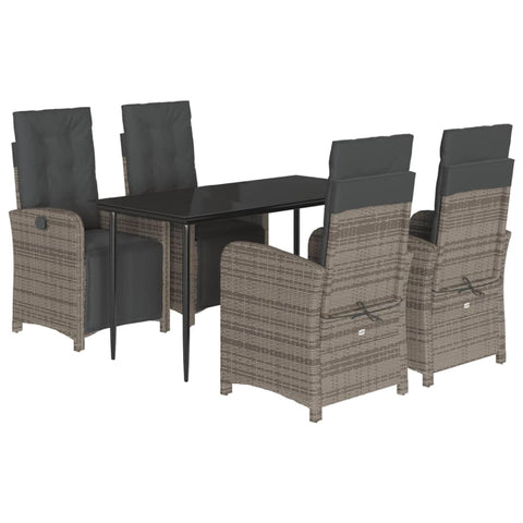 vidaXL Garden Dining Set 5 Piece with Cushions, Table and Chairs for Patio, Outdoor Dining Set for 4, Modern Style, Grey Poly Rattan