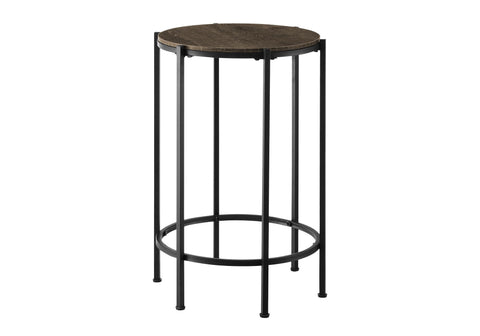 Monarch Specialties I 3756 Accent Table, End, Round, Side Table, Bedroom, Nightstand, Dark Oak, Black Metal