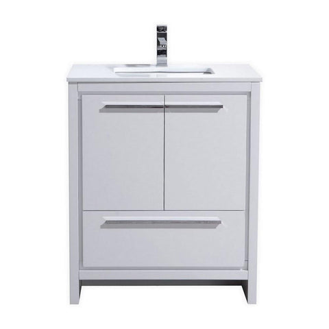 KubeBath Dolce 30? High Gloss White Modern Bathroom Vanity with White Quartz Counter-Top