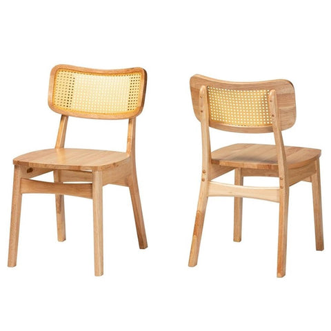 Baxton Studio Tadeo 17.7" Wood and Rattan Dining Chair in Oak Brown (Set of 2)