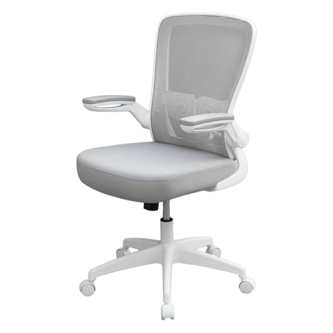 Oakestry Mesh Task Chair Flip Up Arms Grey White Ergonomic Swivel Desk Seat with Lumbar Support Breathable Back Pneumatic Height Adjustment Tilt Tension Rolling Office Chair for Home Study Workstation