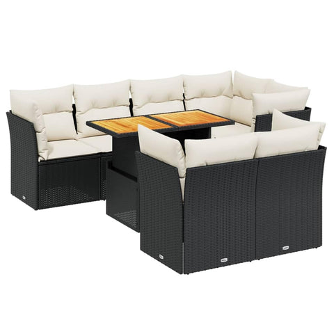 vidaXL 8 Piece Garden Sofa Set with Cushions Black and Cream Poly Rattan Outdoor Lounge Furniture Modular Design for Patio Terrace Backyard Sectional Conversation