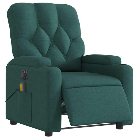 vidaXL Electric Massage Recliner Chair - Dark Green Fabric, Auto Reclining, Vibration Massage, Cup Holder, Side Pocket