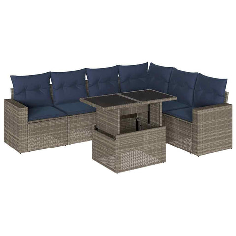 vidaXL Patio Sofa Set with Cushions 7 Piece, Outdoor Lounge Set with Table and Sectional Sofas, Modular Couch for Garden, Modern, Gray Poly Rattan