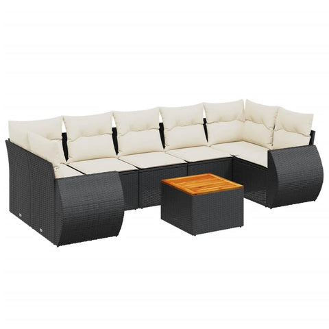 vidaXL Patio Sofa Set with Cushions 8 Piece, Outdoor Conversation Set, Sectional Sofa for Balcony Garden, Modern Style, Black Poly Rattan