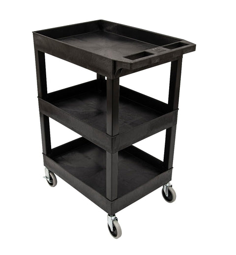 LUXOR SEC111HD-B 24" x 18" Plastic Utility Cart- Three Shelf- Black