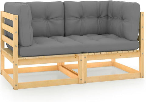 vidaXL Patio Loveseat, Outdoor Patio 2-Seater Sofa with Cushions, Loveseat Sectional Sofa Conversation Set for Garden Balcony Deck, Solid Wood Pine