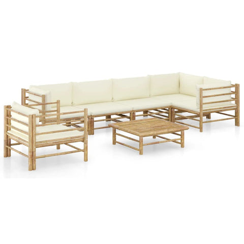 vidaXL Patio Lounge Set 7 Piece, Sectional Sofa for Outdoor Garden, Patio Furniture with Cream White Cushions, Coffee Table, Modern Style, Bamboo