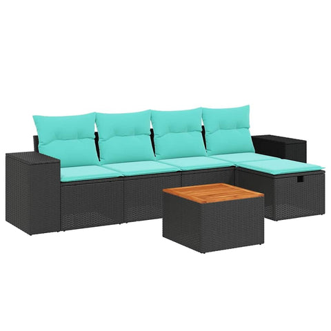 vidaXL Patio Sofa Set with Cushions 6 Piece, Outdoor Conversation Set, Sectional Sofa for Balcony Garden, Modern Style, Black Poly Rattan