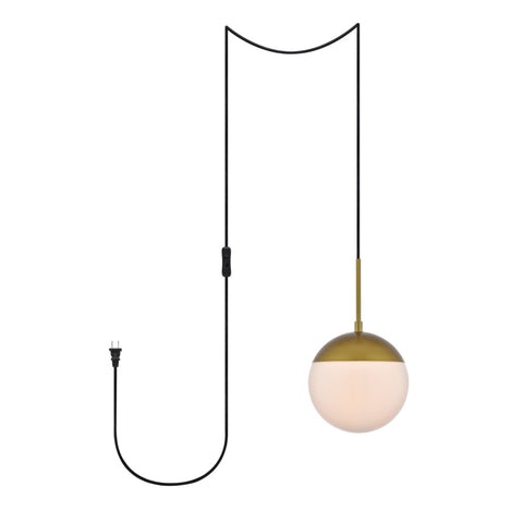 Living District Eclipse 1-Light Mid-Century Metal Pendant in Brass and White