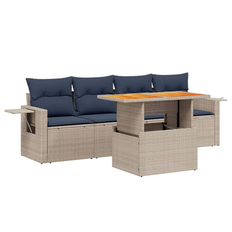 vidaXL Patio Sofa Set with Cushions 5 Piece, Outdoor Sectional Sofa Couch, Patio Conversation Set for Garden Backyard, Gray Poly Rattan