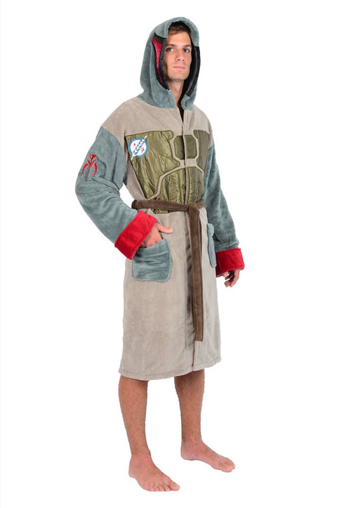 Star Wars Boba Fett Hooded Bathrobe for Men | Soft Plush Spa Robe for Adults | Lightweight Fleece Shower Robe With Belted Tie | One Size Fits Most Adults