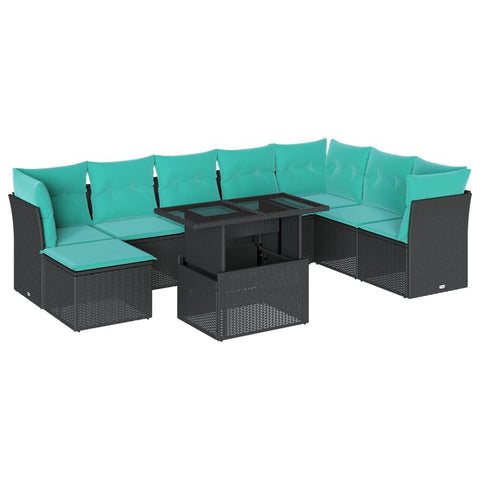 vidaXL 9 Piece Garden Sofa Set with Cushions Black Poly Rattan