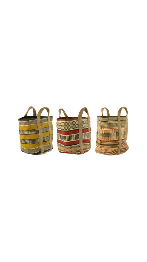 Multi Colored Woven Jute Baskets W Handles Set of 3