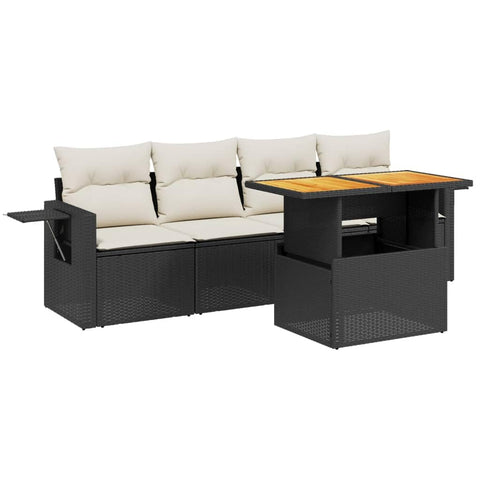 vidaXL 5 Piece Garden Sofa Set with Cushions in Black Poly Rattan Adjustable Weather Resistant Comfortable Seating for Outdoors Outdoor Patio Furniture Lounge Modular Sectional Conversation