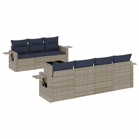 vidaXL Patio Sofa Set with Cushions 8 Piece, Outdoor Conversation Set, Patio Sectional Sofa for Balcony Garden, Modern Style, Gray Poly Rattan