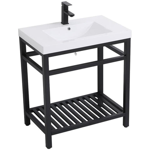 Elegant Decor Raya 30" Single Resin Top Metal Bathroom Vanity in Black