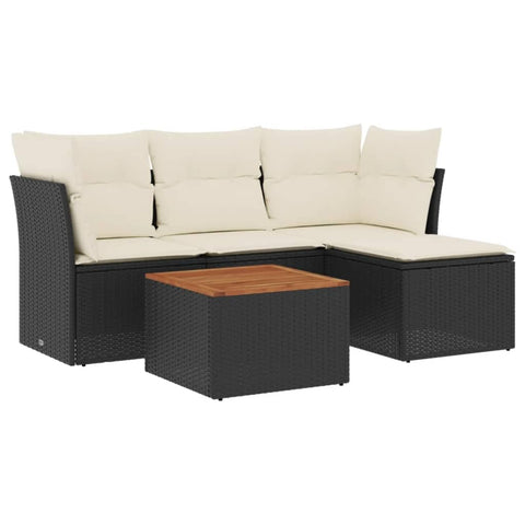 vidaXL Patio Sofa Set with Cushions 5 Piece, Outdoor Conversation Set, Patio Furniture Set for Balcony Garden, Modern Style, Black Poly Rattan