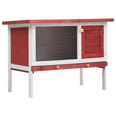 vidaXL Outdoor Rabbit Hutch 1 Layer in Red Wood – an Exercise Space with Wire Mesh, Cozy Cubby and Slide-Bolt Latch