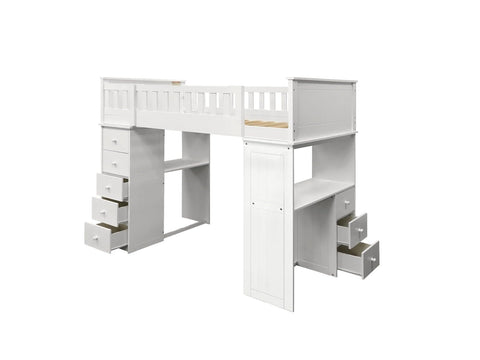 Acme Willoughby Twin Wooden Loft Bed with Desk in White