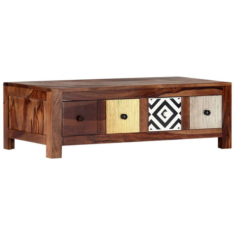 vidaXL Solid Wood Coffee Table - Mid-Century Style, Multifunctional Living Room Furniture with Decorative Drawers, Stable Brown Wood Construction, Rectangular Bohemian Design