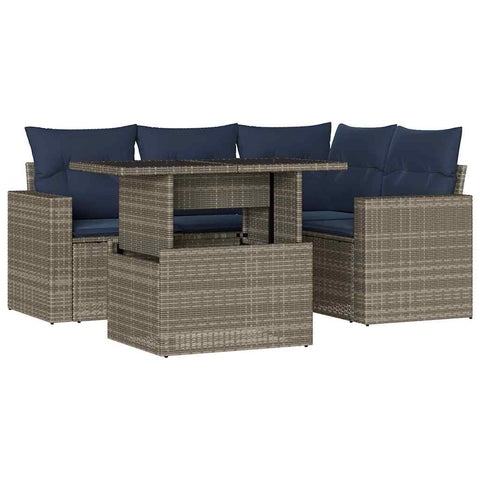 vidaXL Patio Sofa Set with Cushions 5 Piece, Conversation Set with Table and Sectional Sofas, Outdoor Seat for Garden, Modern, Gray Poly Rattan