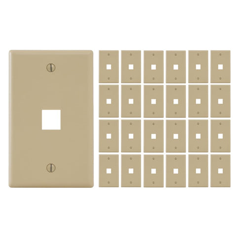 ICC 1-Port Keystone Wall Plate (25 Pack), UL Listed, Durable ABS Plastic, Single Gang Wall Plate for RJ45 Modular Jack and Inserts, Ivory