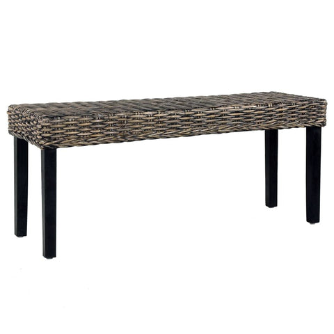 vidaXL Solid Mango Wood & Kubu Rattan Bench, Trendy Farmhouse Style Seating Bench with Stable Legs for Living and Dining Room, Black, 43.3"