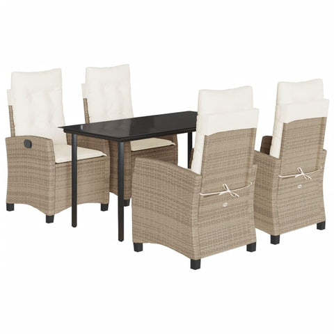 vidaXL - 5 Piece Patio Dining Set with Cushions - Beige Poly Rattan - Adjustable Recliners - Glass Top Table for Garden, Backyard, or Patio