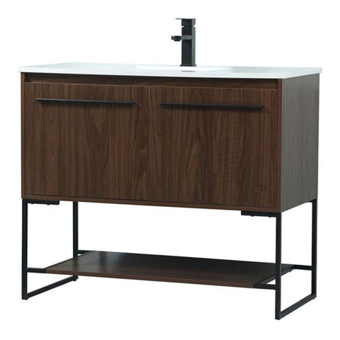 Elegant Decor Sloane 40" MDF and Steel Single Bathroom Vanity in Walnut