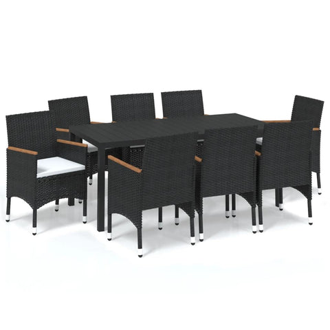vidaXL Patio Dining Set 9 Piece with Cushions Garden Outdoor Terrace Balcony Dining Table and Chair Seat Seating Furniture Poly Rattan Black